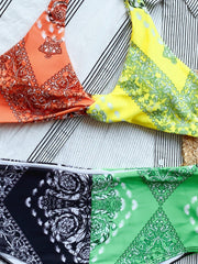 Two Piece Retro Print Contrast Swimwear Areous