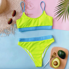 Two Piece Simple Contrast Color High Waist Swimwear Areous