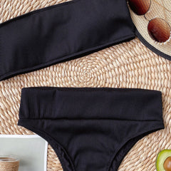 Two Piece Solid Color High Waist Bandeau Swimwear Areous