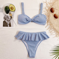 Two Piece Solid Color Knotted Swimwear Areous