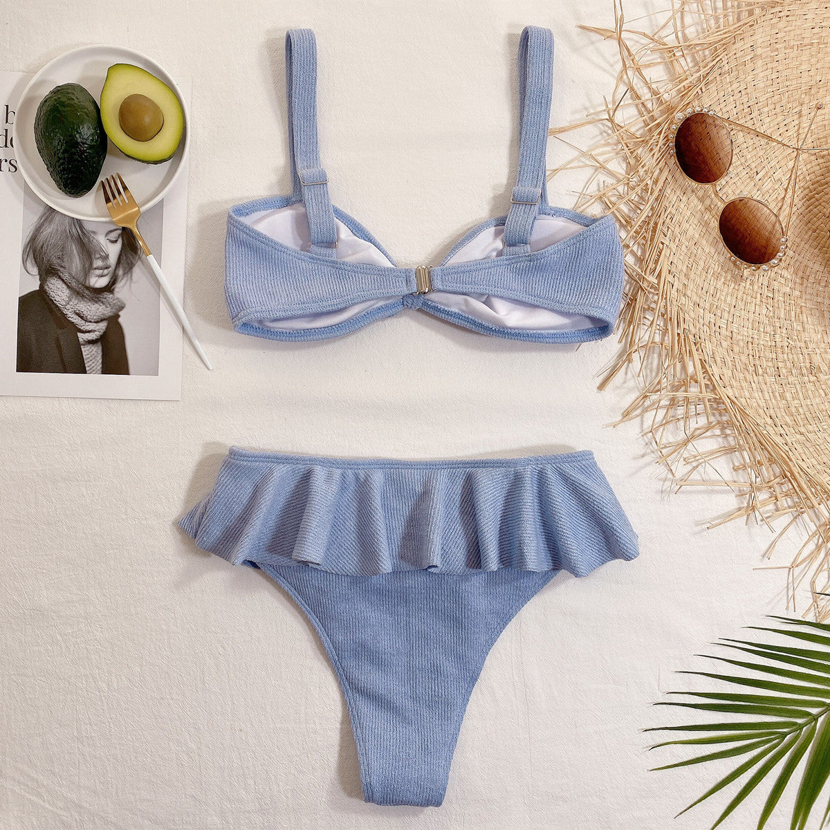 Two Piece Solid Color Knotted Swimwear Areous