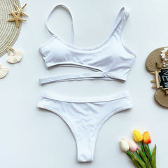 Two Piece Solid Color Swimwear Areous