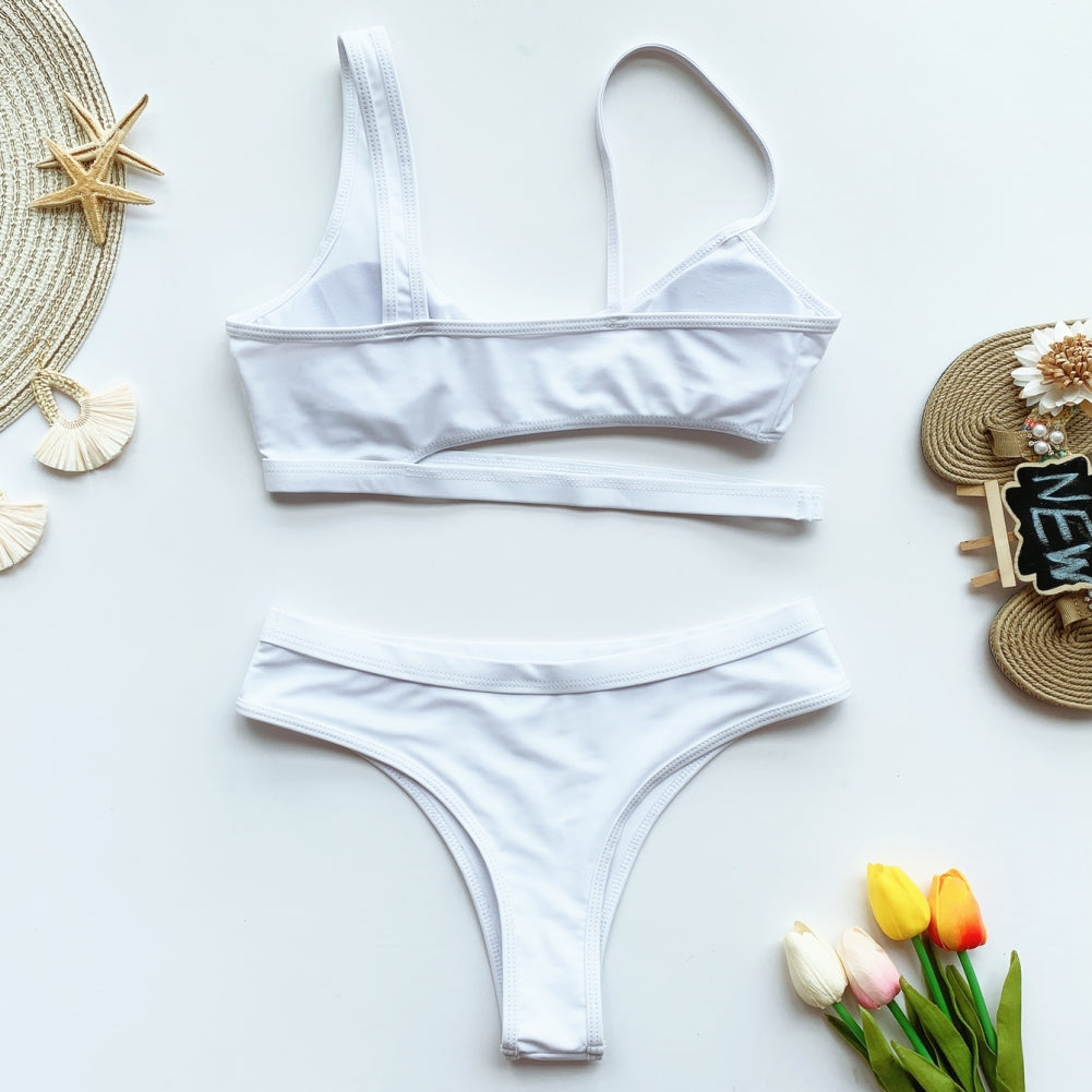 Two Piece Solid Color Swimwear Areous