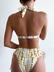 Two Piece Tie Dye Metal Ring Strings Halter Swimwear Areous