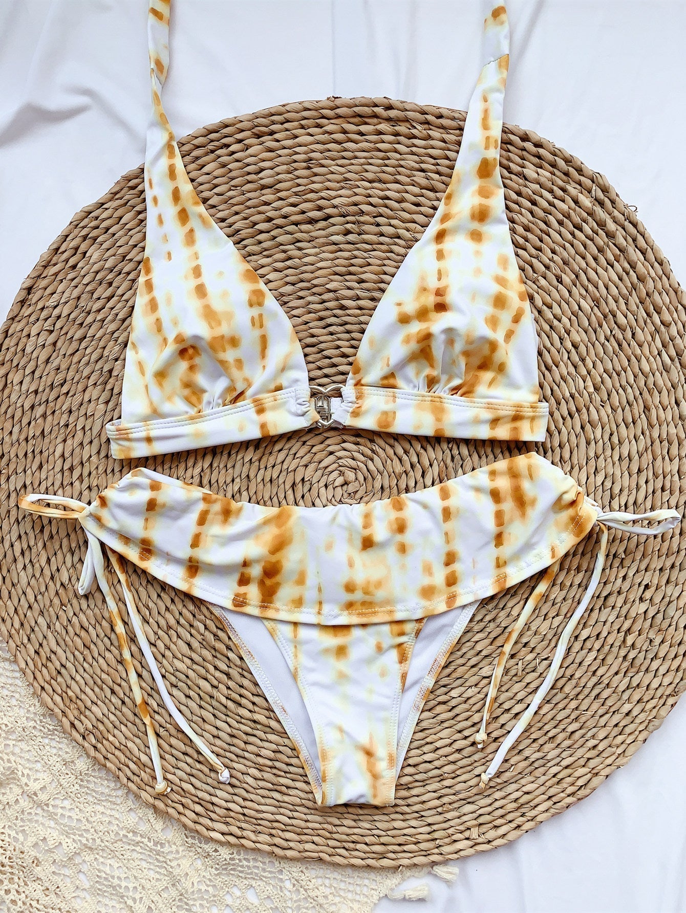 Two Piece Tie Dye Metal Ring Strings Halter Swimwear Areous