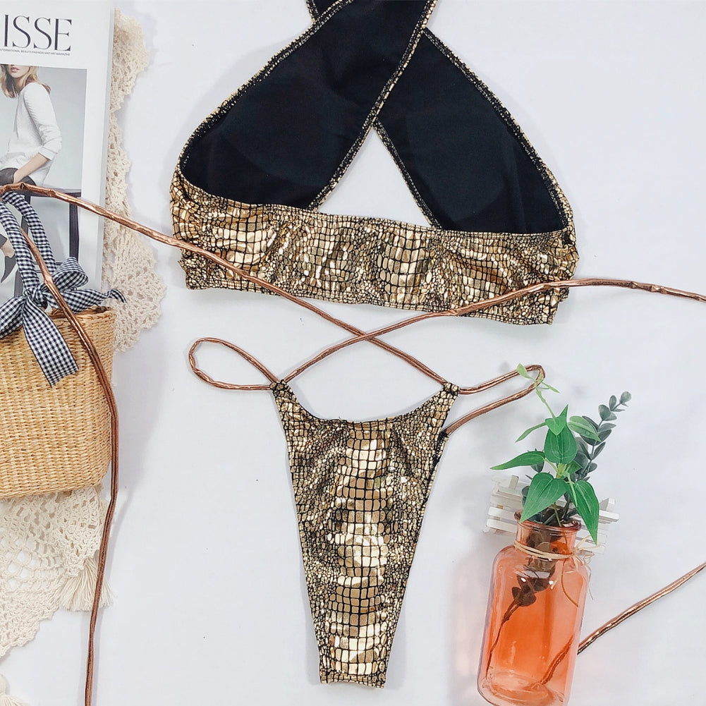 Two Piece Wrapped Metallic Swimwear Areous