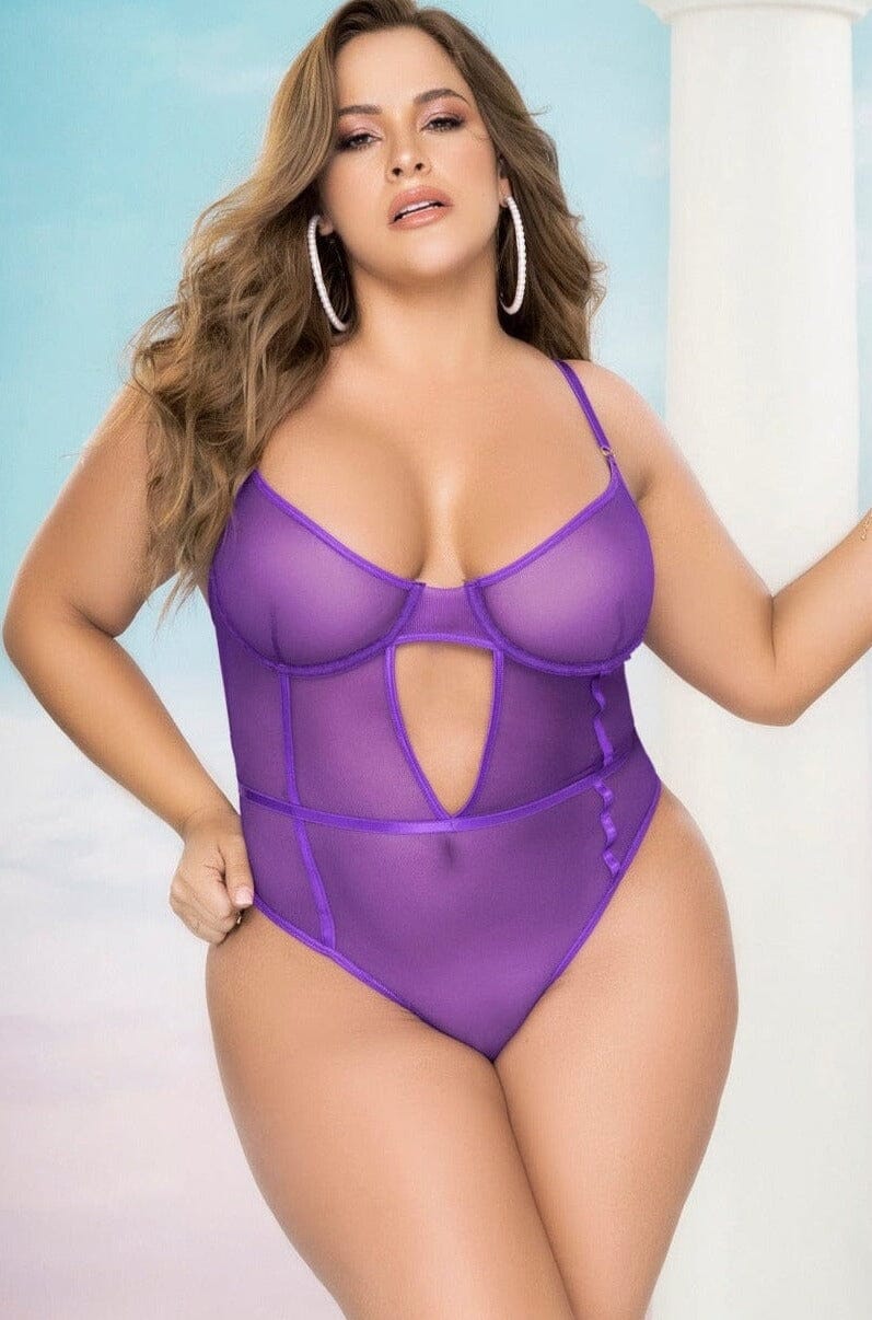 Underwire Keyhole Mesh Teddy | Plus Size Areous