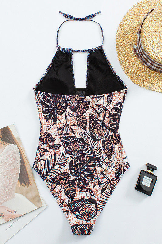 Vintage Leaf Mesh One Piece Swimsuit Areous