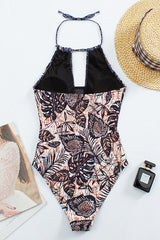 Vintage Leaf Mesh One Piece Swimsuit Areous