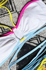 White Colorful Strappy Halter Cheeky 2 Pc Bikini Set Areous