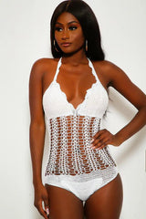 White Crochet Summer Cute One Piece Monokini Areous