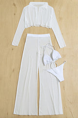 White Halter Triangle Thong Swimsuit With Cover Up 4 Pc Set Areous
