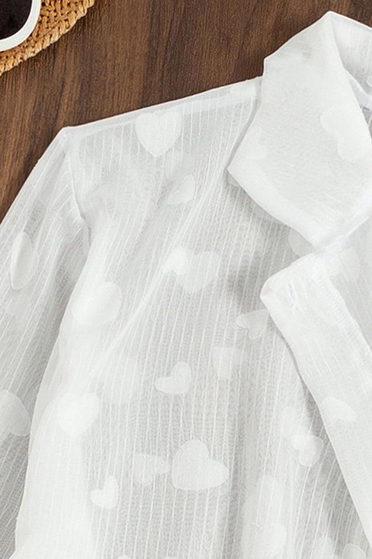 White Hearts Print Long Sleeve Coverup Areous