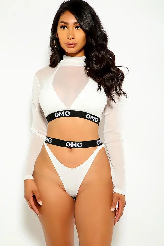White OMG Trim Three Piece Swimsuit Areous