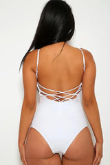 White Padded Strappy Caged One Piece Swimsuit Areous