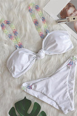 White Rainbow Chain Straps Knotted Two Piece Swimsuit Areous