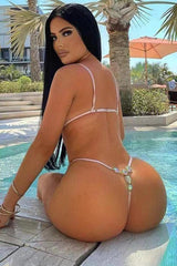 White Shimmery Thong Two Piece Swimsuit Areous