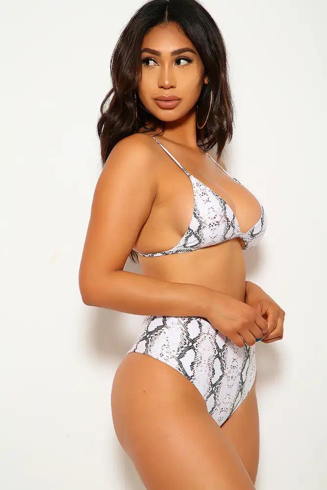 White Snake High Waist Two Piece Swimsuit Areous