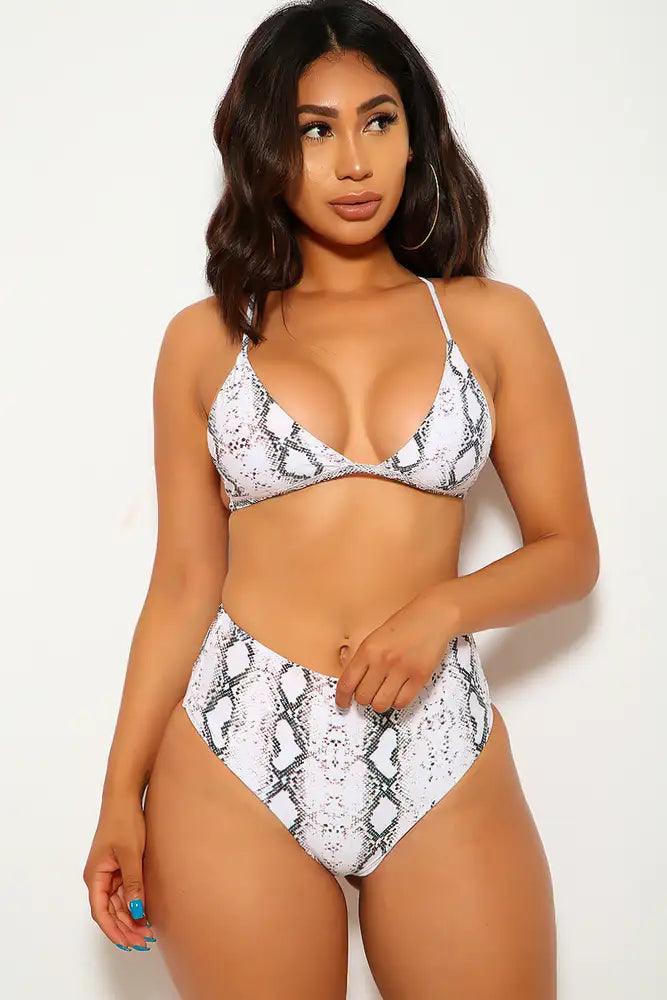 White Snake High Waist Two Piece Swimsuit Areous