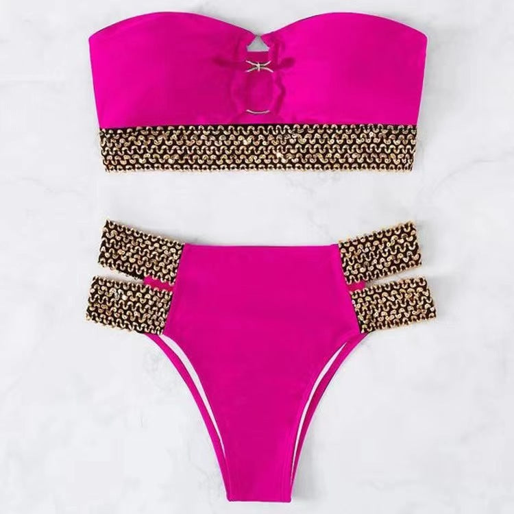 Wide Gold Curb Chain Bikini Set Areous
