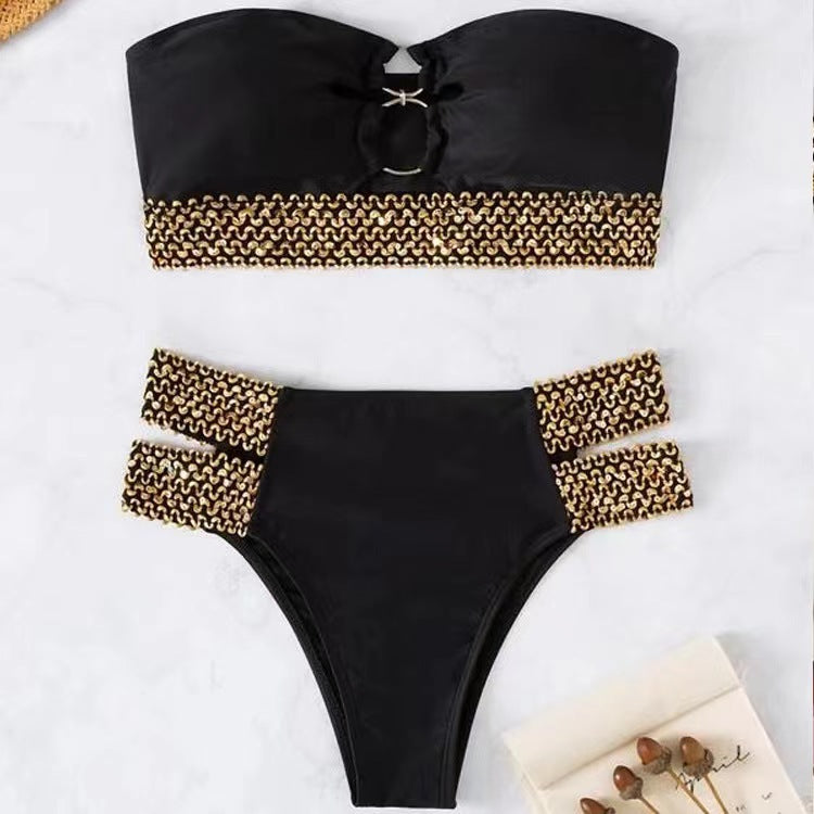 Wide Gold Curb Chain Bikini Set Areous