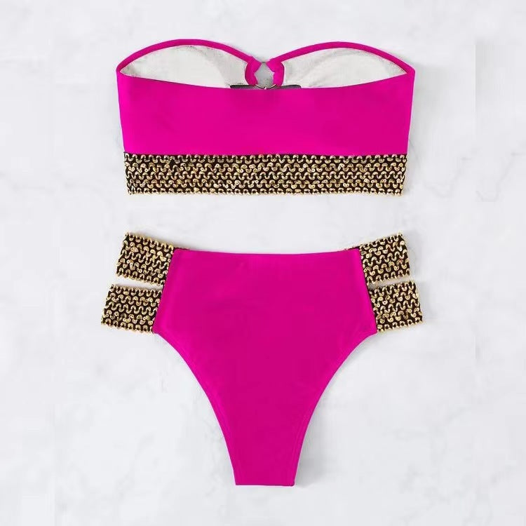 Wide Gold Curb Chain Bikini Set Areous