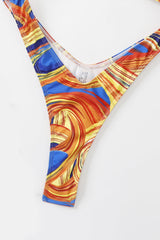 Yellow Multi Print O-Ring Hollow Out Backless Monokini Areous