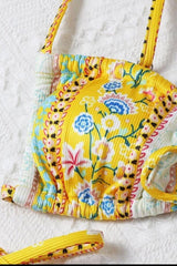 Yellow White Graphic Print Three Piece Swimsuit Areous