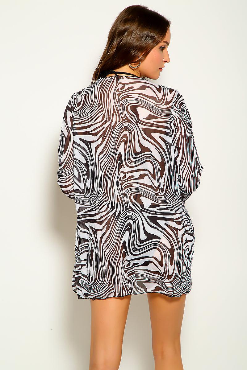 Zebra Print Long Sleeve Three Piece Swimsuit Areous