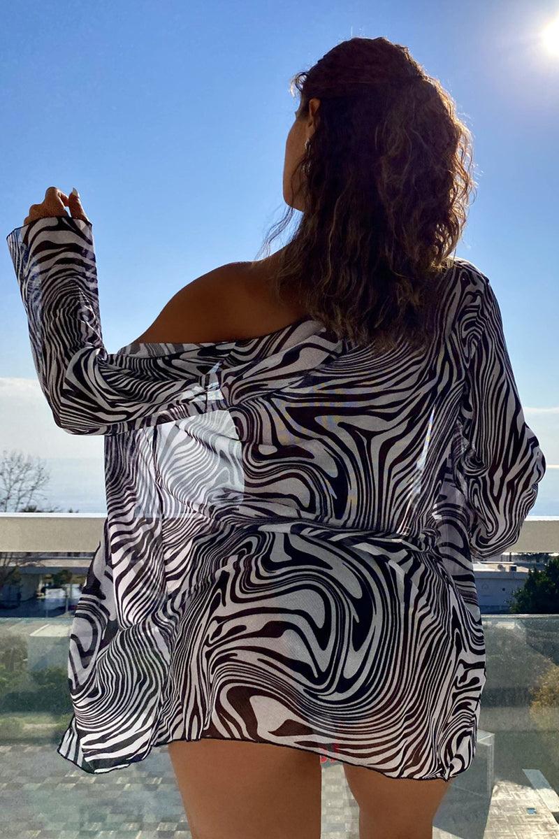 Zebra Print Long Sleeve Three Piece Swimsuit Areous