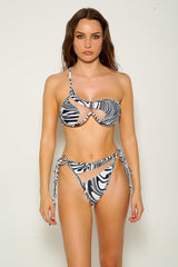 Zebra Print Mesh One Shoulder Two Piece Swimsuit Areous