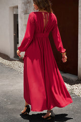 Solid Color V Neck Ruffle Hem Dress