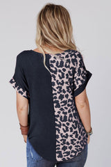 Half Leopard Patchwork Short Sleeves Top