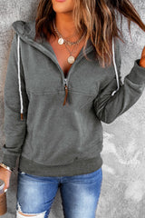 Half Zip Colorblock Pocket Patchwork Long Sleeve Hoodie