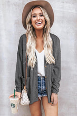 Heather Knit Pocketed Button Front Cardigan