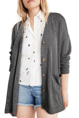 Heather Knit Pocketed Button Front Cardigan