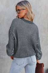 Heathered Knit Drop Shoulder Puff Sleeve Sweater