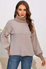 Khaki Contrast Ribbed Turtleneck Sweater