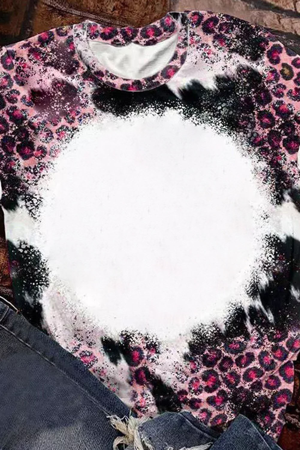 Pink Leopard Dyed Print Bleached Blank Tee