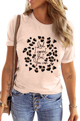 Pink Leopard Letter Printed Slim Fit Short Sleeve T Shirt
