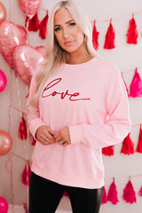 Pink Love Glitter Pattern Print Crew Neck Sweatshirt