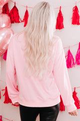 Pink Love Glitter Pattern Print Crew Neck Sweatshirt