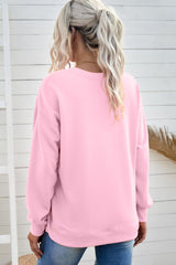 Pink Merry Letter Print Long Sleeve Pullover Sweatshirt