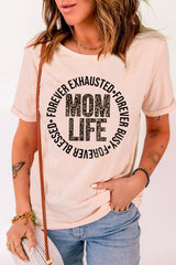 Pink Mom Life Letter Leopard Print Short Sleeve T Shirt