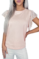 Pink Sequin Sleeves Crew Neck T-Shirt