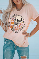 Pink Skull Pumpkin Coffee Fall Maple Leaf T-Shirts