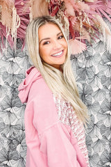 Pink Striped Tweed Patchwork Button Casual Hoodie