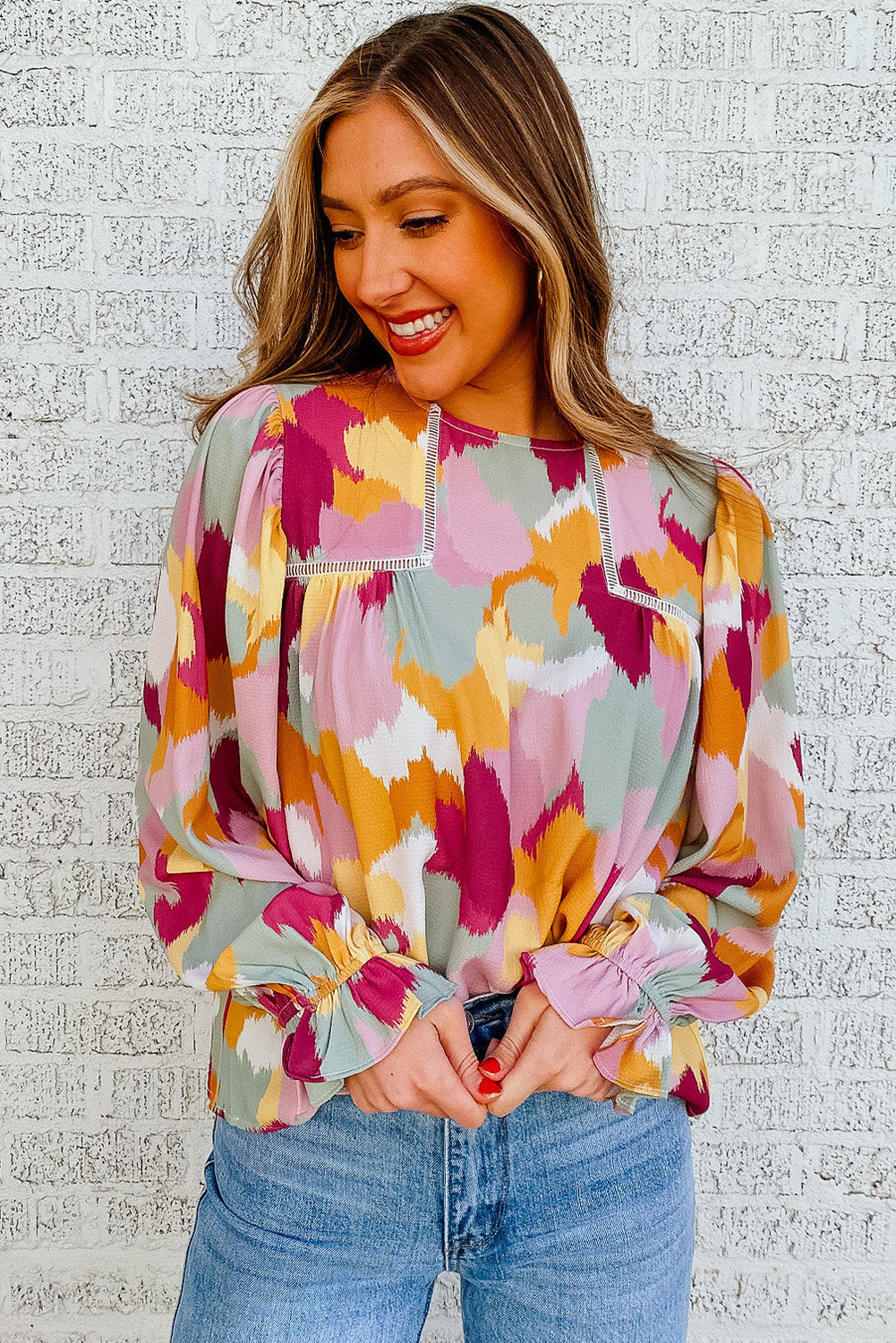 Pink Swiss Dot Ruffled Babydoll Blouse