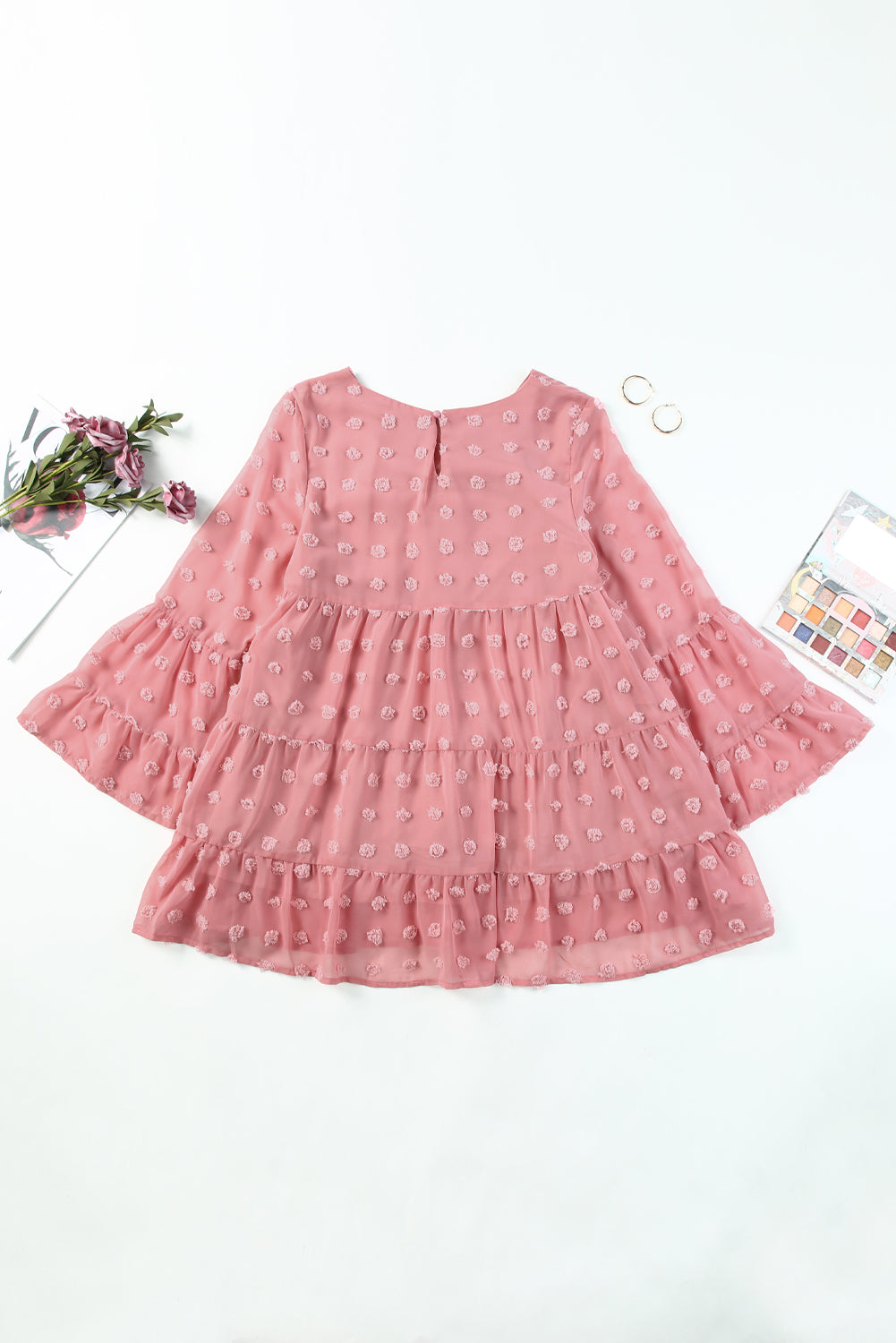 Pink Swiss Dot Ruffled Babydoll Blouse