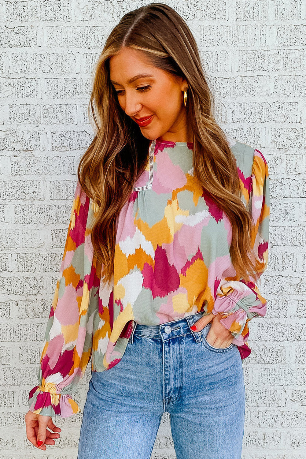 Pink Swiss Dot Ruffled Babydoll Blouse